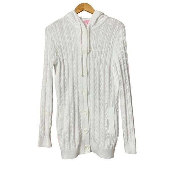 Lilly Pulitzer Sweaters - Lilly Pulitzer cable knit hooded button front cardigan white small